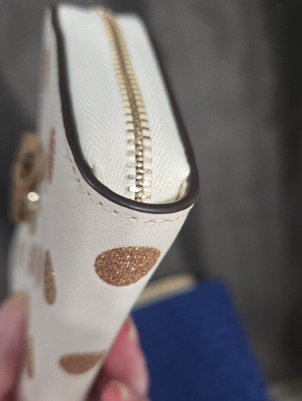 kate spade Cream Zip-Around Wallet with Gold Glitter Polka Dots and Bow Accent - Picture 7 of 9